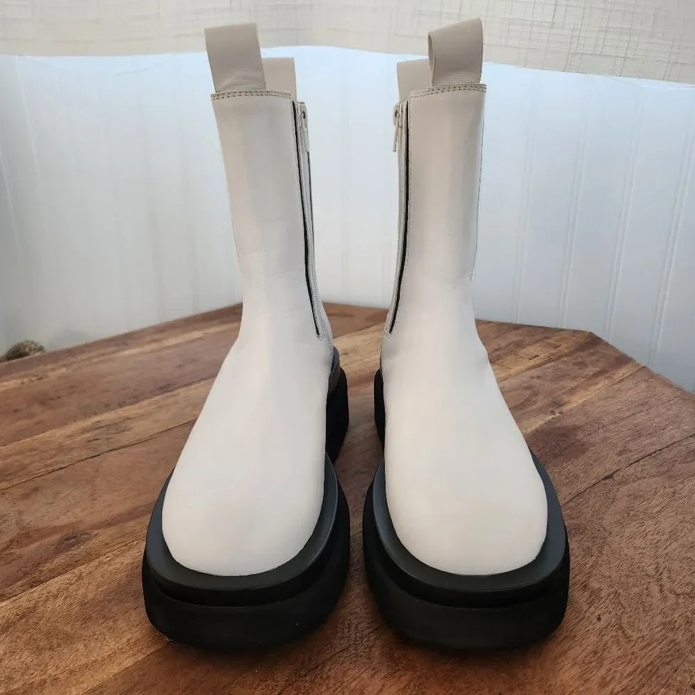 JEFFREY CAMPBELL White/Black Tanked Leather Chelsea Platform Boots size 6